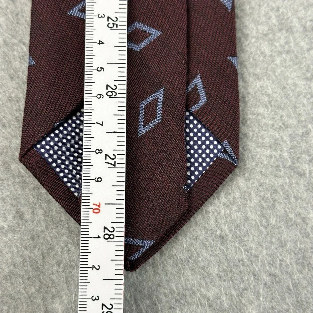 Eton Italy Silk Wool Tie Burgundy Blue Diamond Geometric Luxury NWT 57x3.1